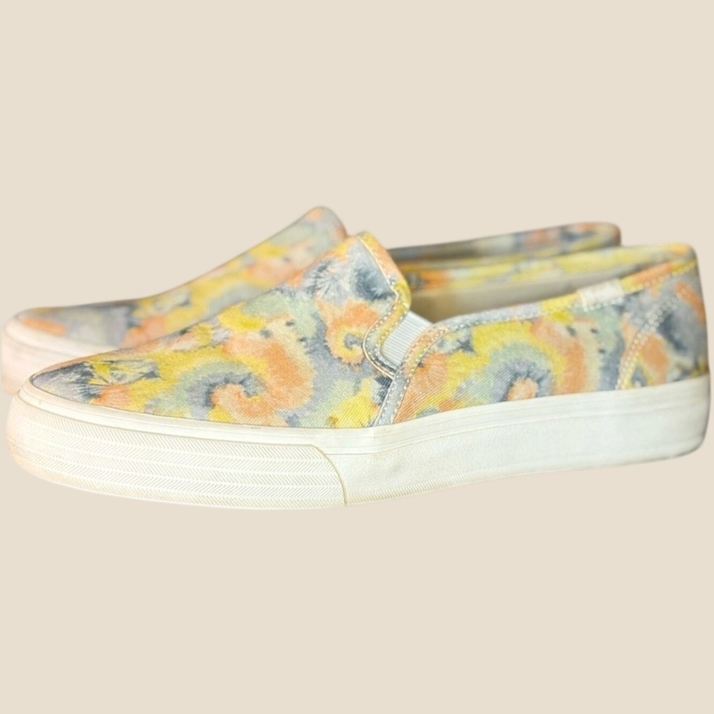 Keds Double Decker Tie‎ Dye Slip On Sneakers Shoes Multicolor Yellow Blue 9.5